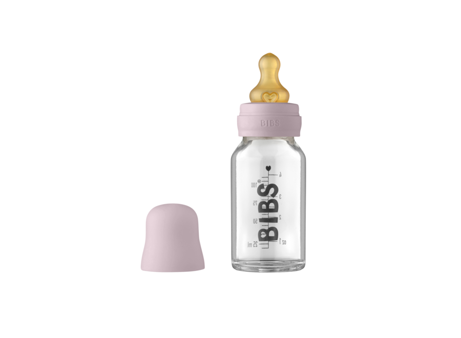 BIBS Baby Glass Bottle Complete Set Latex 110ml - Dusky Lilac