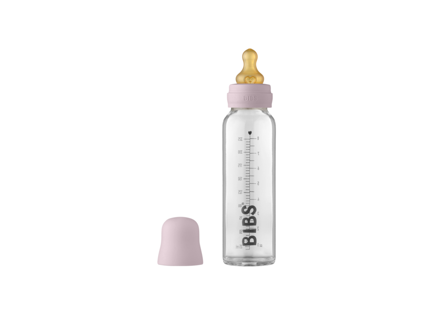 BIBS Baby Glass Bottle Complete Set Latex 225ml -Dusky Lilac