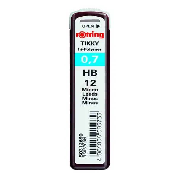 rOtring Mines Tikky Hi-Polymer 0,7 mm HB – Boîte de 12