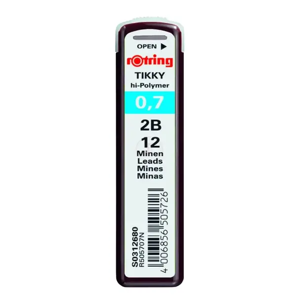 rOtring Tikky Hi-Polymer Potloodvulling 0,7 mm 2B – 12 stuks