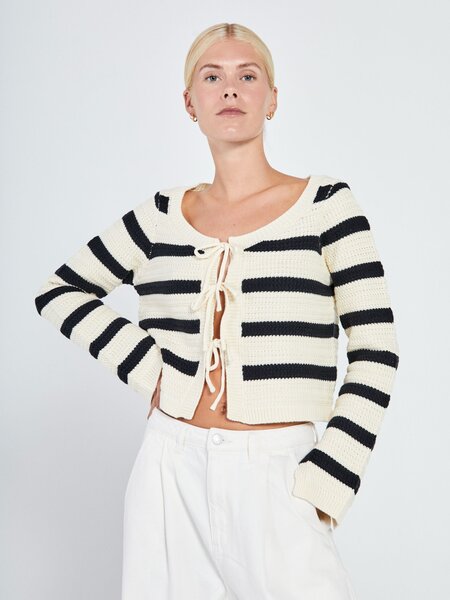 Norr Norr - Stilla blocking knit cardigan black stripe