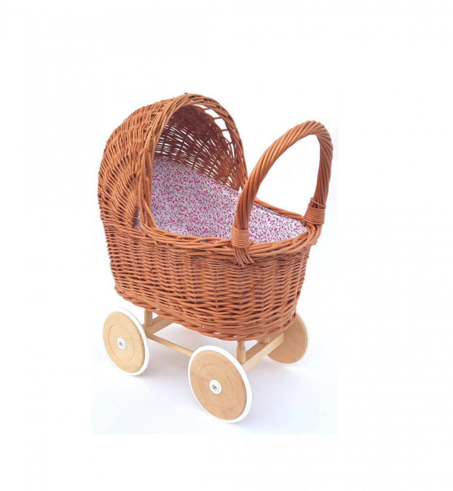 Rieten poppenwagen bloemen Rieten poppenwagen bloemen