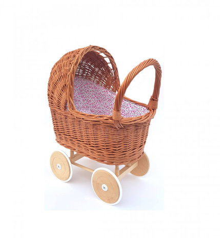 Rieten poppenwagen bloemen Rieten poppenwagen bloemen