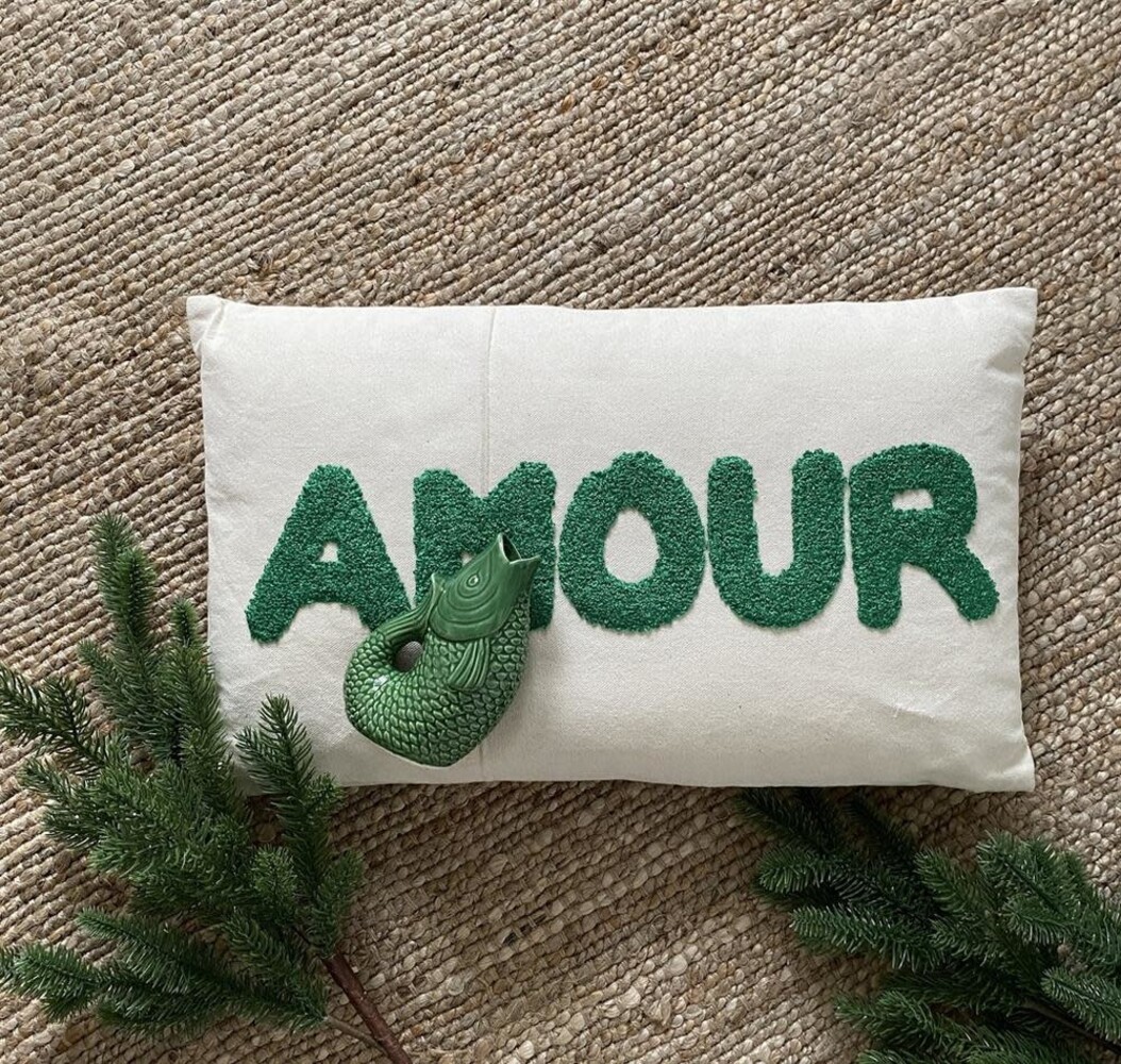 OPJET Kussen Influence Naturel/Groen Amour 30X50cm OPJET Kussen Influence Naturel/Groen Amour 30X50cm