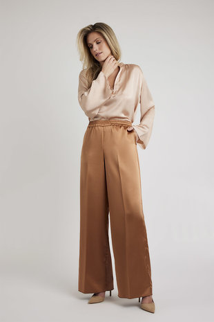 Camel Satin Wide Leg Pants