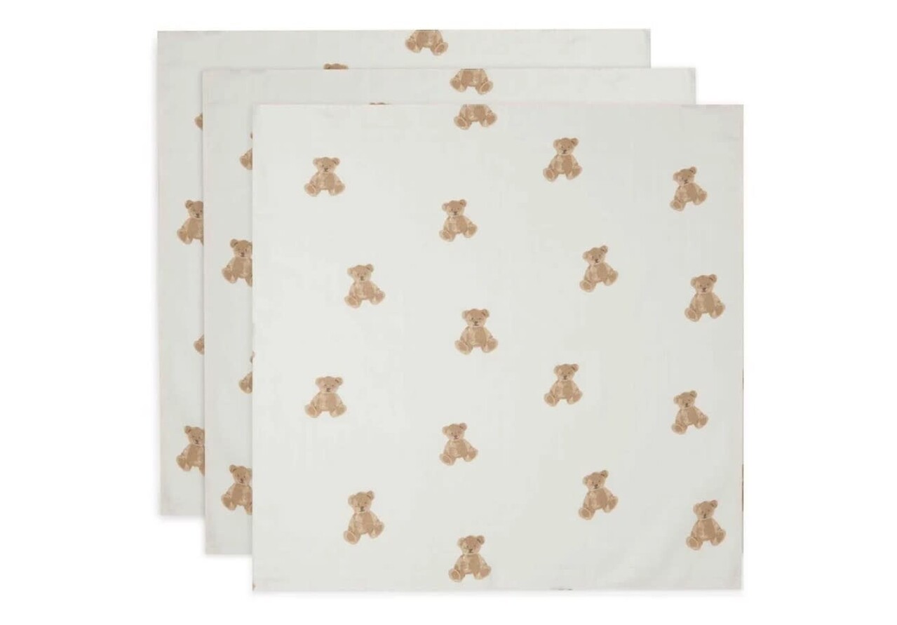 Jollein 3x Hydrofiele Multidoek 70x70cm – Teddy bear