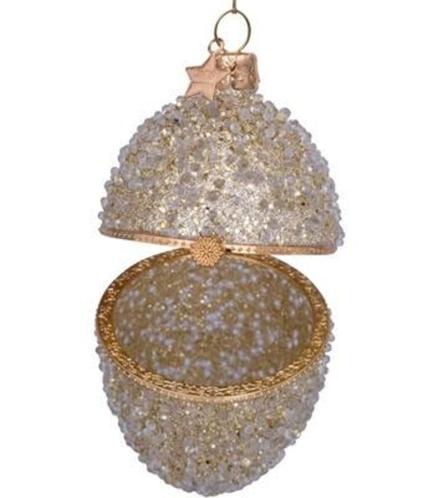 Vondels Ornament glass gold egg w/allover gold beads