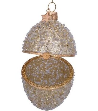 Vondels Ornament glass gold egg w/allover gold beads