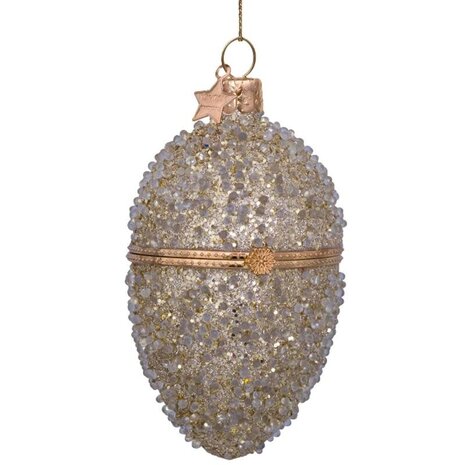Vondels Ornament glass gold egg w/allover gold beads