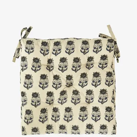 Madam Stoltz Katoenen stoelkussen - Sand, grey, blue Madam Stoltz Katoenen stoelkussen - Sand, grey, blue