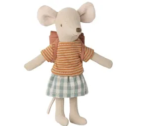 Maileg Driewielermuis - Grote zus met rugzak oudroze