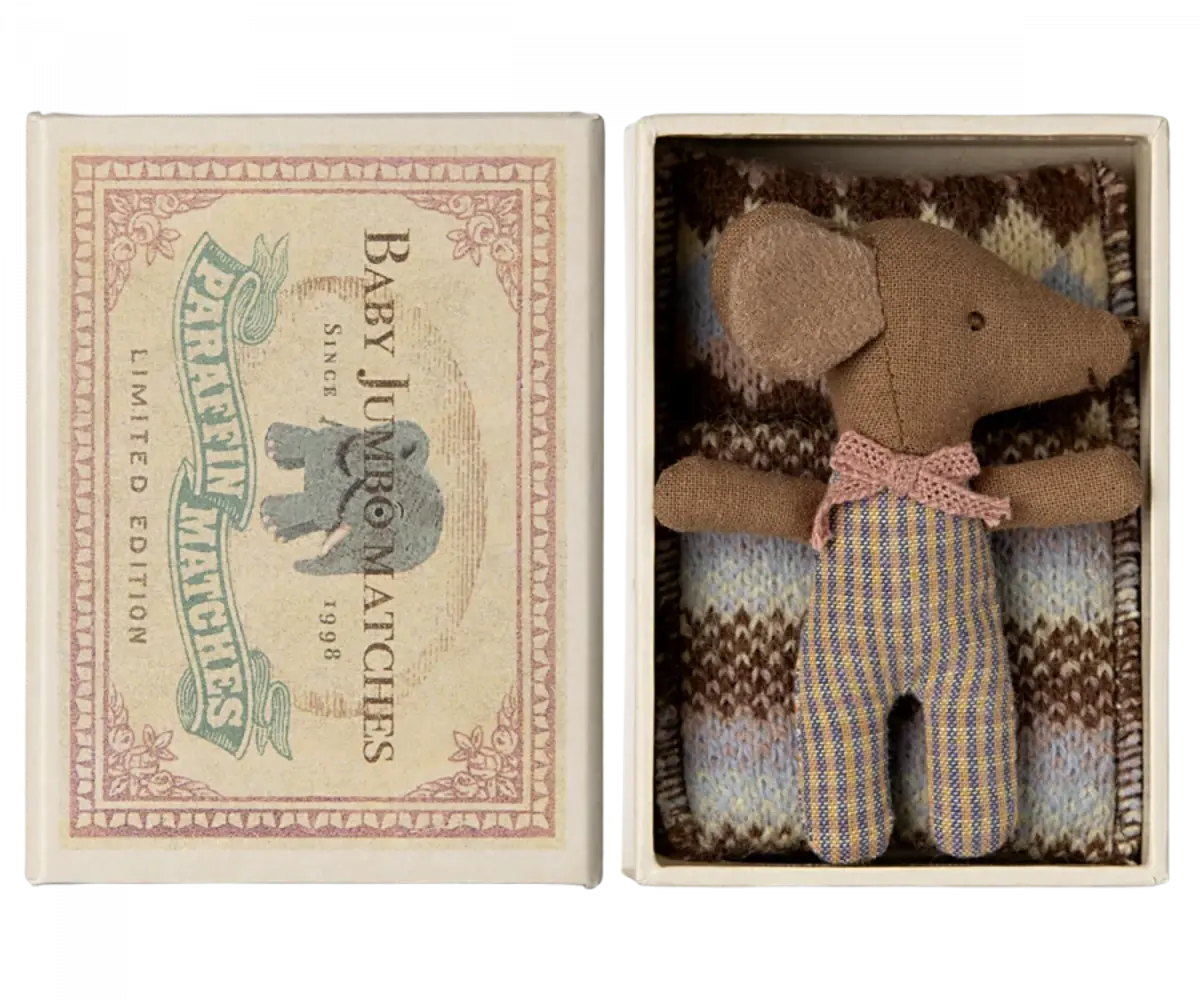 Maileg Sleepy wakey baby mouse in Matchbox - Rose
