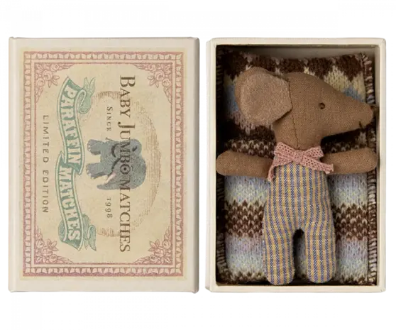 Maileg Sleepy wakey baby mouse in Matchbox - Rose