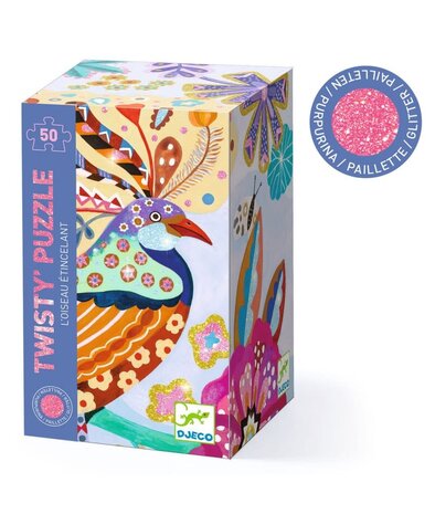 Djeco Glitterpuzzel de Verleidelijke Vogel - 50 stukjes