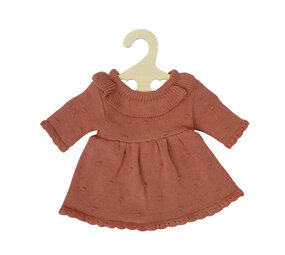 Poppen jurk gebreid oudroze (35-45 cm )