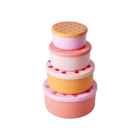 Rice Voorraaddoosje rond met hartjes - set van 4 Rice Voorraaddoosje rond met hartjes - set van 4
