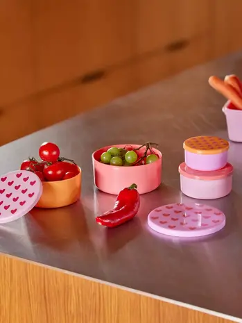 Rice Voorraaddoosje rond met hartjes - set van 4 Rice Voorraaddoosje rond met hartjes - set van 4