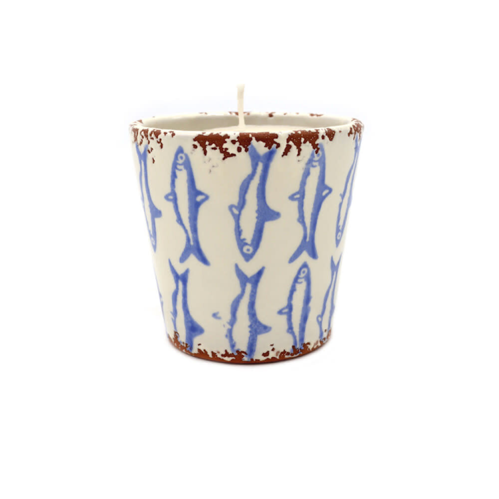 Wax Design Kaars Vela Ceramica Peces 10x10 cm - Lichtblauw/Mediterrane Zee