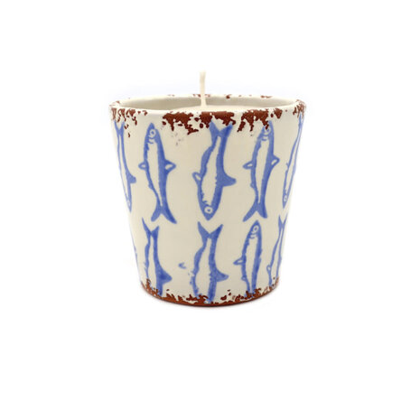 Wax Design Kaars Vela Ceramica Peces 10x10 cm - Lichtblauw/Mediterrane Zee