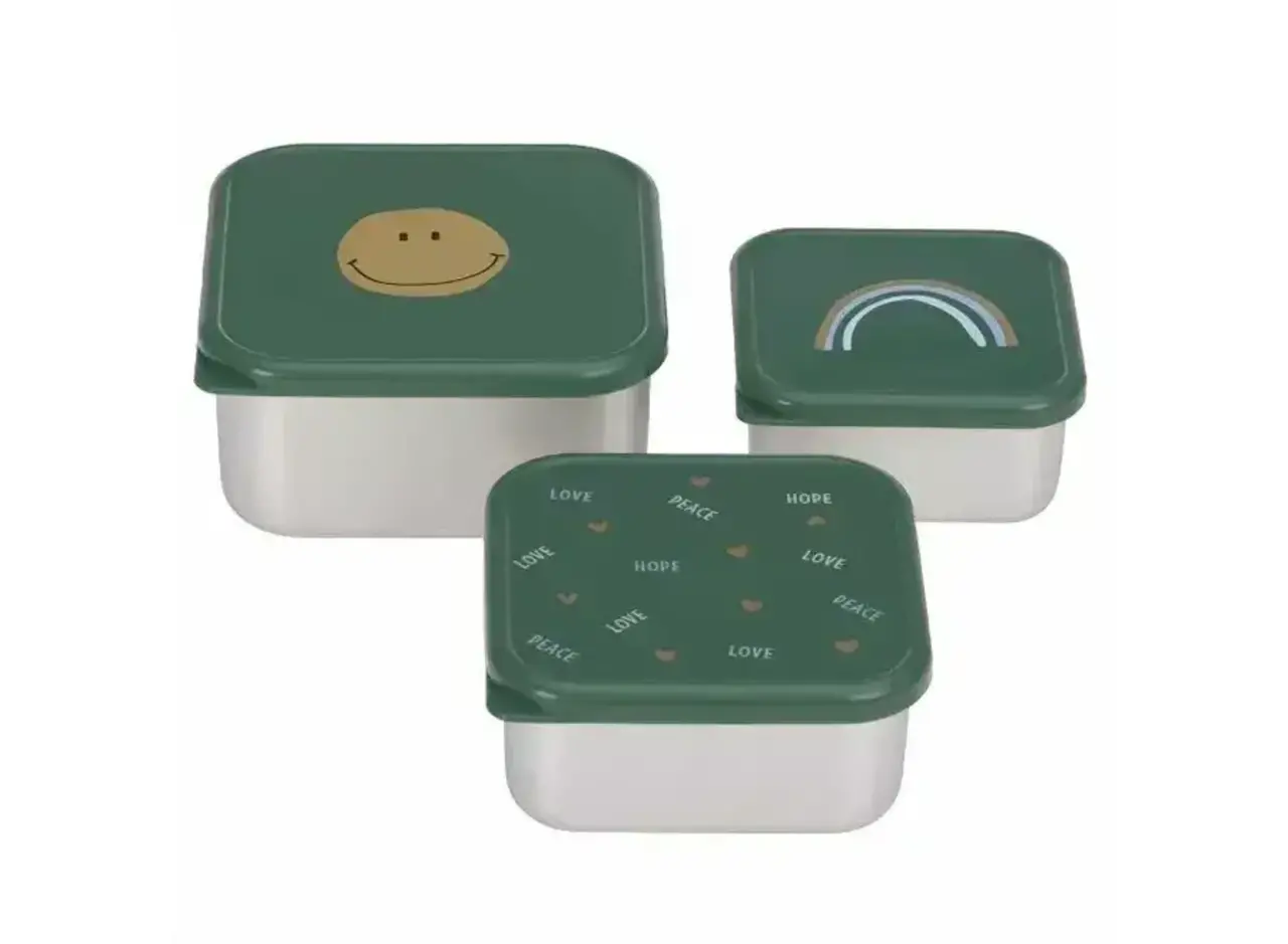 Lassig Snackbox Stainless Steel 3 pcs Happy  Rascals - Smile green