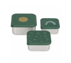 Lassig Snackbox Stainless Steel 3 pcs Happy  Rascals - Smile green