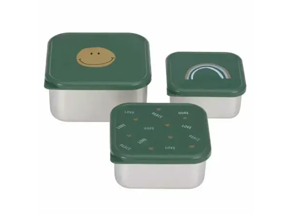 Lassig Snackbox Stainless Steel 3 pcs Happy  Rascals - Smile green