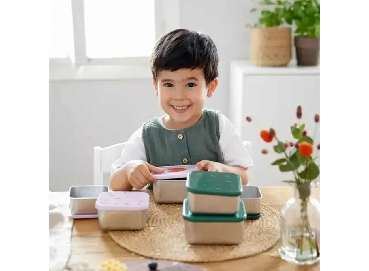 Lässig Snackbox Stainless Steel 3 pcs Happy  Rascals - Smile green Lässig Snackbox Stainless Steel 3 pcs Happy  Rascals - Smile green