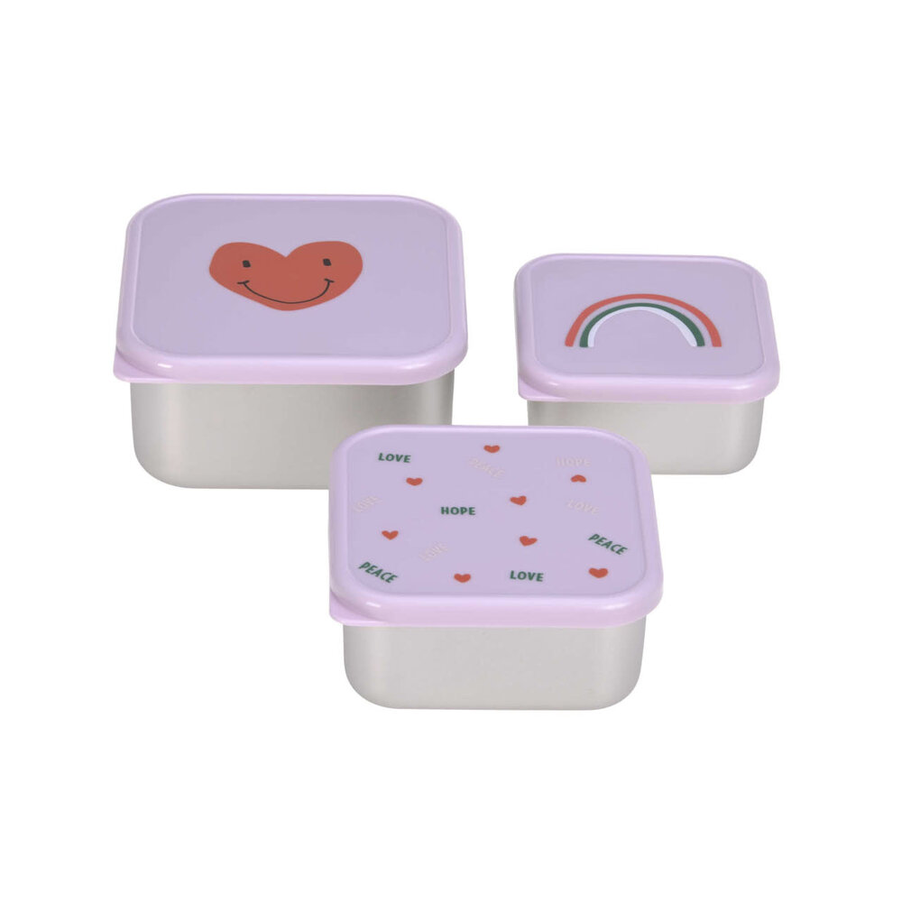 Lässig Snackbox Stainless Steel 3 pcs Happy  Rascals - Heart lavender