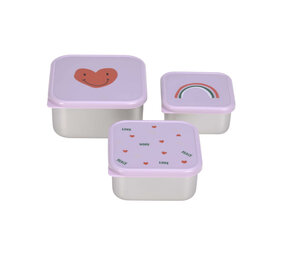 Lassig Snackbox Stainless Steel 3 pcs Happy  Rascals - Heart lavender