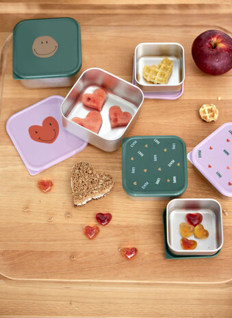 Lassig Snackbox Stainless Steel 3 pcs Happy  Rascals - Heart lavender