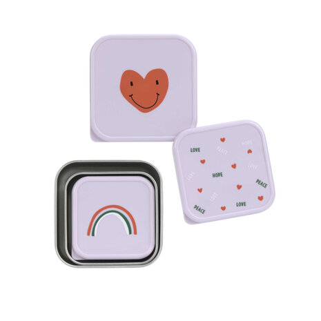 Lässig Snackbox Stainless Steel 3 pcs Happy  Rascals - Heart lavender