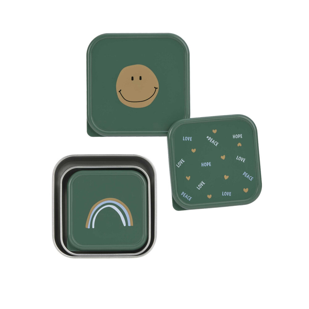 Lassig Snackbox Stainless Steel 3 pcs Happy  Rascals - Smile green