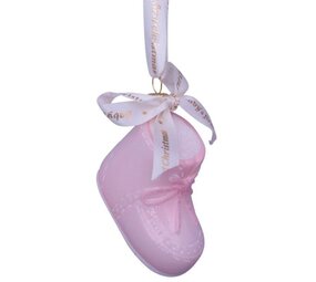Vondels Ornament glass pink baby's first Christmas shoe