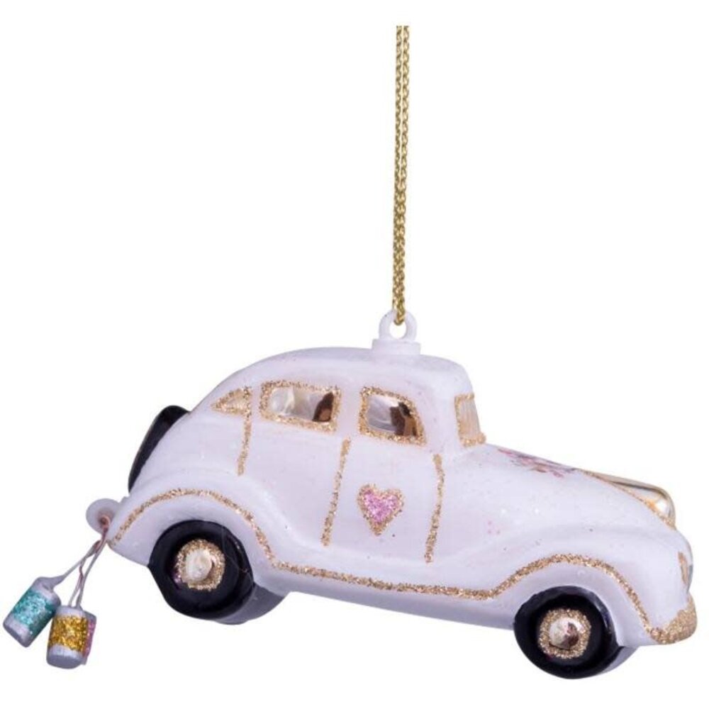 Vondels Ornament glass wedding car w/text just married