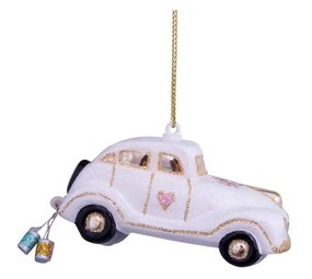 Vondels Ornament glass wedding car w/text just married