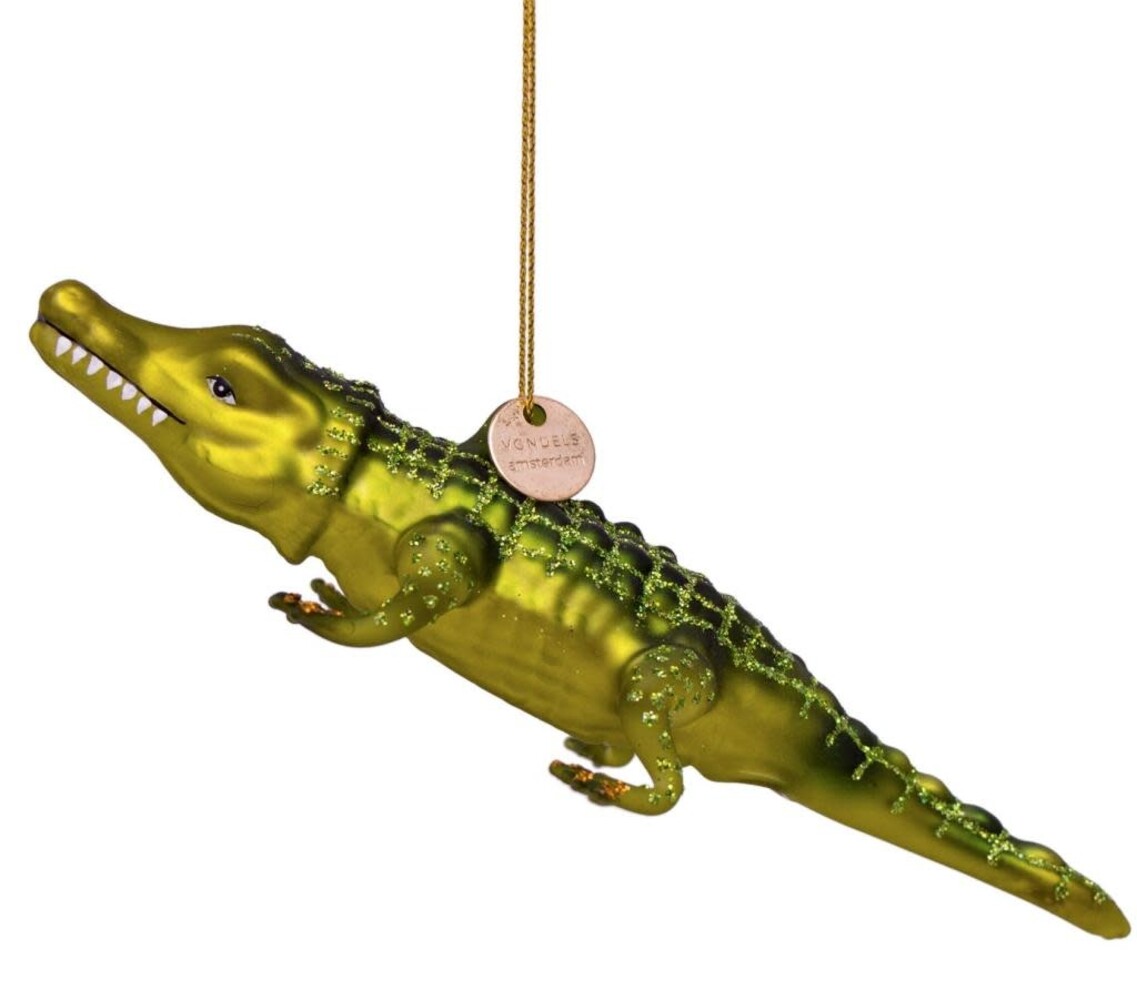 Vondels Ornament glass green crocodile