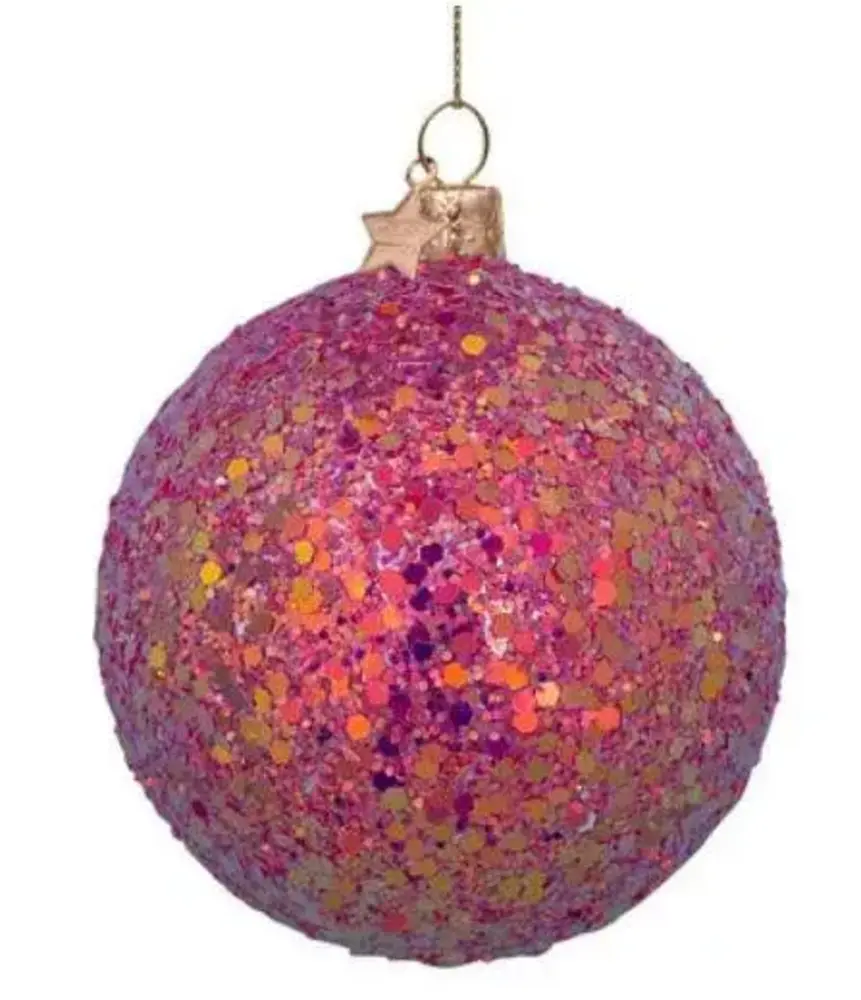 Vondels Bauble glass hard pink hologram glitters allover