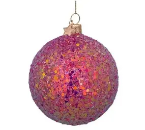Vondels Bauble glass hard pink hologram glitters allover