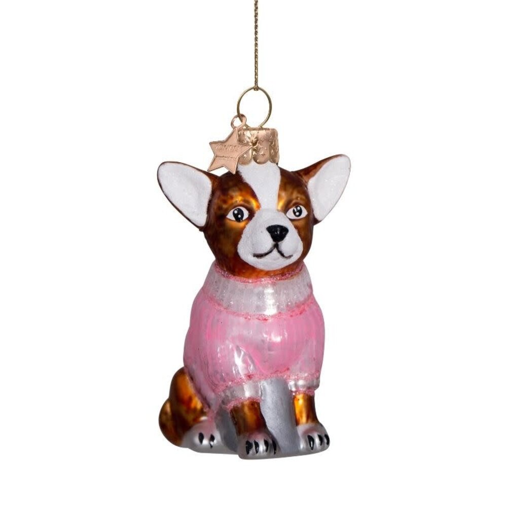 Vondels Ornament glass Chihuahua w/pink t-shirt