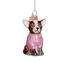 Vondels Ornament glass Chihuahua w/pink t-shirt