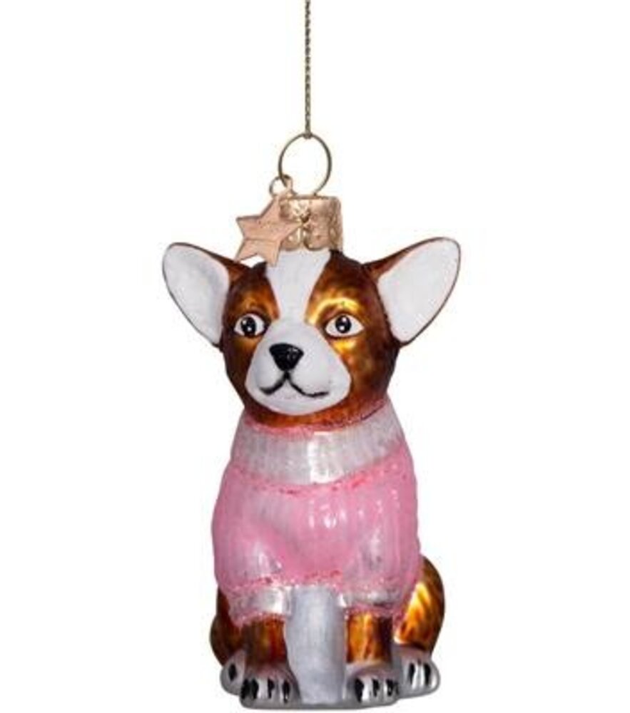Vondels Ornament glass Chihuahua w/pink t-shirt