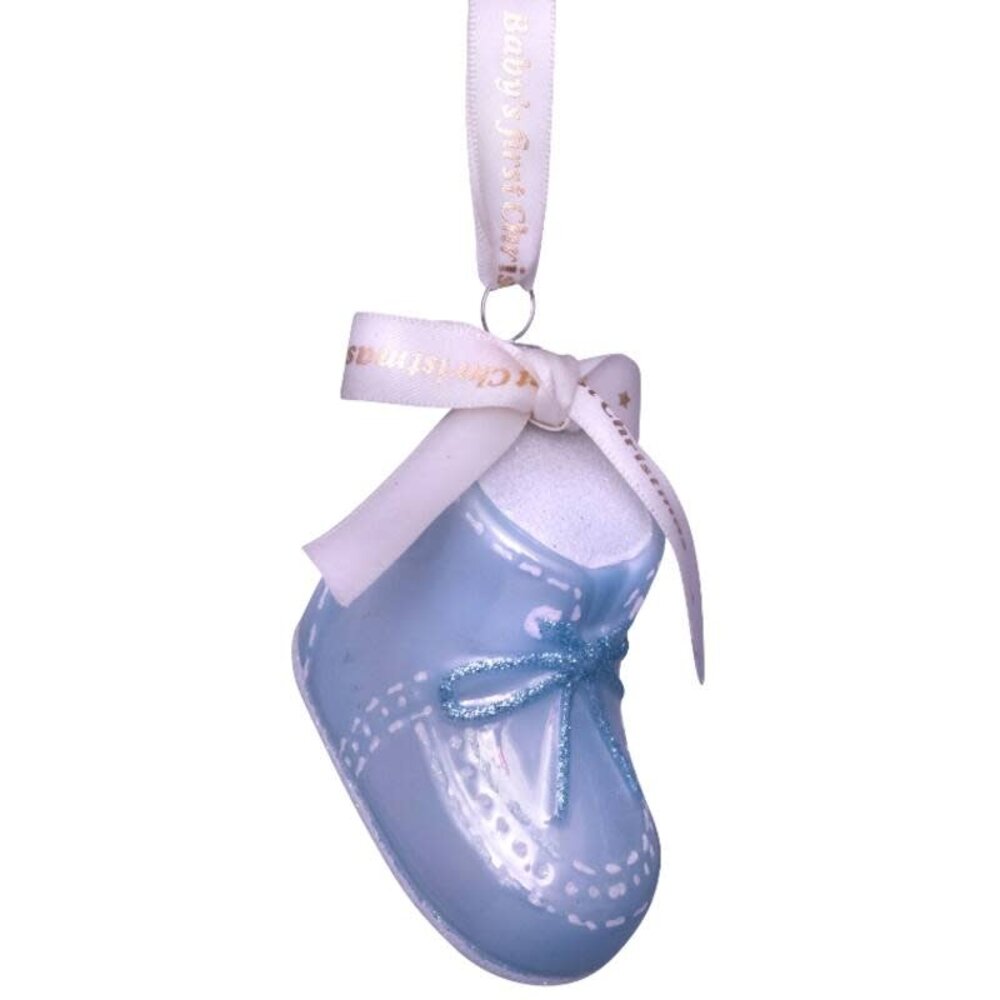 Vondels Ornament glass blue baby's first Christmas shoe