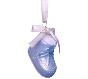 Vondels Ornament glass blue baby's first Christmas shoe