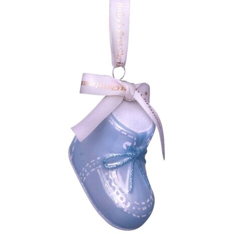 Vondels Ornament glass blue baby's first Christmas shoe