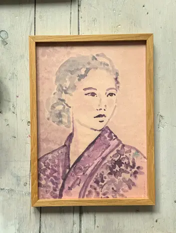 Tinystories Lotus in eikenhouten lijst - A4