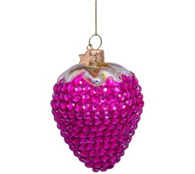 Vondels Ornament glass mid pink strawberry w/allover diamonds