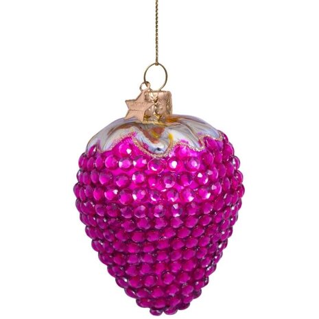 Vondels Ornament glass mid pink strawberry w/allover diamonds