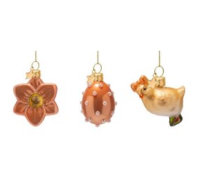 Vondels Ornament glass Easter set - Flower, Egg & Chick Vondels Ornament glass Easter set - Flower, Egg & Chick
