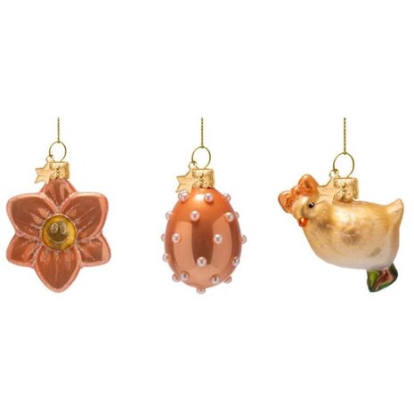 Vondels Ornament glass Easter set - Flower, Egg & Chick Vondels Ornament glass Easter set - Flower, Egg & Chick