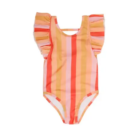 Sproet & Sprout Ruffle Swimsuit Stripes - Nectarine